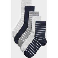 M&S 5 Pack Supersoft Striped Crew Socks Navy Mix