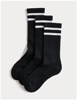 Goodmove 3 Pack Cotton Rich Striped Crew Socks Brown Mix