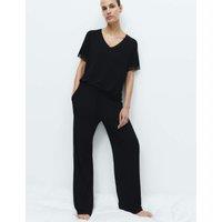 M&S Lace Trim Wide Leg Pyjama Set Black