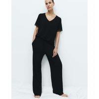 M&S Lace Trim Wide Leg Pyjama Set Black