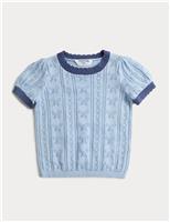 M&S Pure Cotton Knitted Top (2-10 Yrs) Chambray