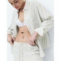 M&S Brushed Cotton Blend Checked Pyjama Set Light Grey Mix