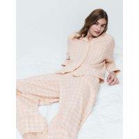 M&S Brushed Cotton Blend Checked Pyjama Set Pink Mix