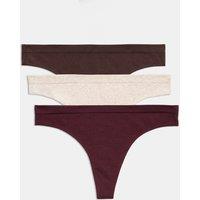 M&S 3 Pack Comfort Rib Seamless Thongs Wine Mix