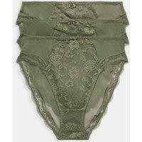 M&S 3pk Jasmine Lace High Waisted High Leg Knickers Khaki