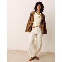 Per Una Cotton Rich Ribbed Ruched Cowl Neck Vest Ecru