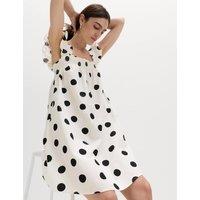 M&S Pure Cotton Polka Dot Mini Cami Dress White Mix