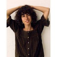 Per Una Cotton Rich Embroidered Square Neck Lace Detail Blouse Dark Mole