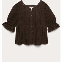 Per Una Cotton Rich Embroidered Square Neck Lace Detail Blouse Dark Mole