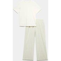 M&S Cotton Rich Printed Pyjama Set Green Mix