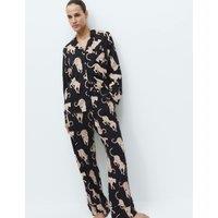 M&S Cotton Modal Printed Revere Pyjama Set Navy Mix