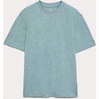 M&S Cotton Linen Blend Crew Neck T-Shirt Slate Blue