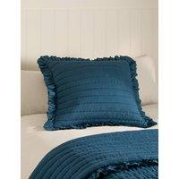 M&S Pure Cotton Textured Ruffle Trim Cushion Teal