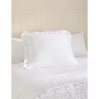 M&S Pure Cotton Textured Ruffle Trim Cushion White