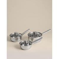 M&S 3 Piece Stainless Steel Pan Set Silver