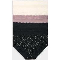 M&S 5pk Cotton Lycra & Lace Full Briefs Praline