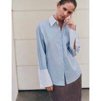 M&S Pure Cotton Contrast Detail Oversized Shirt Blue Mix