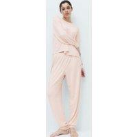 M&S Cosy Knit Printed Cuffed Pyjama Set Pink Mix