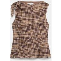 M&S Checked Asymmetric Tie Detail Top Natural Mix