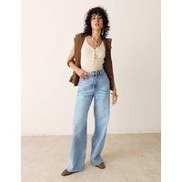 Per Una High Waisted Wide Leg Jeans with Lyocell Light Indigo
