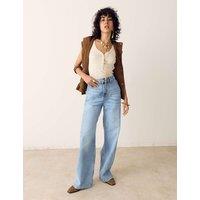Per Una High Waisted Wide Leg Jeans with Lyocell Light Indigo