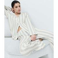M&S Soft Touch Printed Revere Pyjama Set Ivory Mix