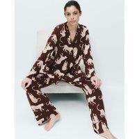 M&S Soft Touch Patterned Revere Pyjama Set Brown Mix