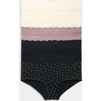 M&S 5pk Cotton Lycra & Lace High Rise Short Praline