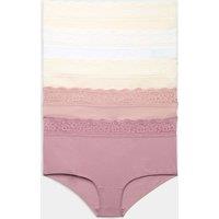 M&S 5pk Cotton Lycra & Lace High Rise Short Dusky Pink