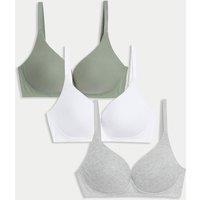 M&S 3pk Non Wired Plunge T-Shirt Bras A-E Dark Pewter