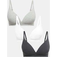 M&S 3 Pack Cotton Rich Non Wired Plunge Bras A-E Dark Pewter