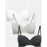 M&S 3pk Cotton Rich Wired Balcony Bras A-E Dark Pewter
