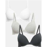 M&S 3pk Wired Plunge T-Shirt Bras A-E Dark Pewter
