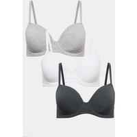 M&S 3 Pack Cotton Rich Wired Full Cup Bras A-E Dark Pewter