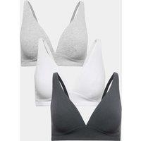 M&S 3 Pack Cotton Rich Non Wired Plunge Bras A-E Dark Pewter