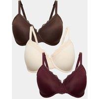 M&S 3pk Wired Full Cup Bras F-H Wine Mix