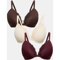M&S 3pk Padded Wired Plunge Bras F-H Wine Mix