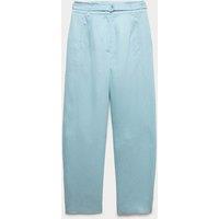 JAEGER Pure Linen Belted Barrel Leg Trousers Soft Blue