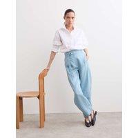 JAEGER Pure Linen Belted Barrel Leg Trousers Soft Blue