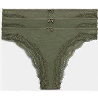 M&S 3 Pack Jasmine Mesh Brazilian Knickers Khaki