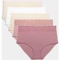 M&S 5pk Cotton Lycra & Lace Full Briefs Dusky Pink
