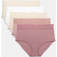 M&S 5pk Cotton Lycra & Lace Full Briefs Dusky Pink