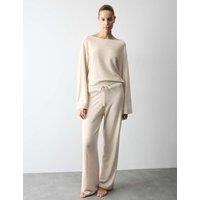 Autograph Wool Blend Wide Leg Lounge Pants with Cashmere Oatmeal