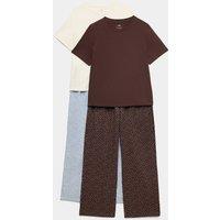M&S 2 Pack Pure Cotton Printed Pyjama Sets Brown Mix