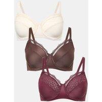 M&S 3pk Wired Full Cup Minimiser Bras C-H Wine Mix