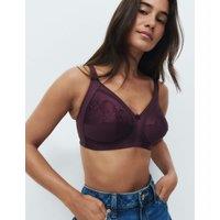 M&S Embroidered Total Support Full Cup Bra A-K Dark Aubergine