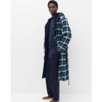 M&S Pure Cotton Bonded Checked Dressing Gown Green Mix