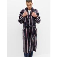 M&S Pure Cotton Striped Towelling Dressing Gown Navy Mix