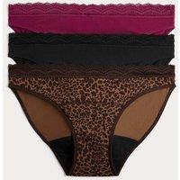 M&S 3 Pack Cotton Rich Period Bikini Knickers Brown Mix