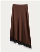 M&S Lace Detail Asymmetric Midi Slip Skirt Moss